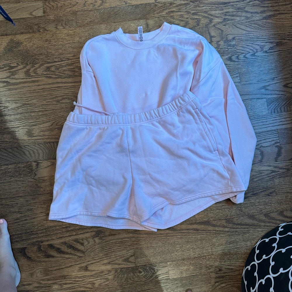 SKIMS PINK Women's Sweatshirt and Matching Sweat Shorts